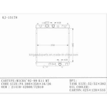 Radiateur automobile pour Nissan Micra 92-99 K11 OEM 21410-42b00